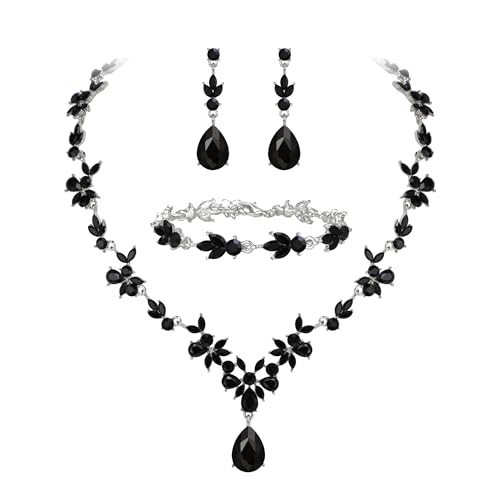 Clearine Hochzeit Schmuckset für Damen Braut Y Halskette Tennis Armband und Ohrringe baumeln Set Kristall Teardrop Marquise Cluster Schmuck für Brautjungfer Schwarz Silber Ton Clearine Hochzeit Schmuckset für Damen Braut Y Halskette Tennis Armband und Ohrringe baumeln Set Kristall Teardrop Marquise Cluster Schmuck für Brautjungfer Schwarz Silber Ton von Clearine