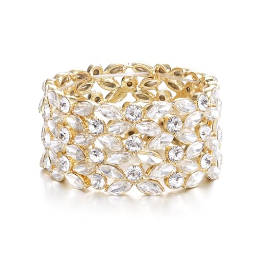 Clearine Hochzeit Wunderschöne Kristall Marqiuse Stretch Armreif Armband für Damen Braut Partei Prom Schmuck Zubehör klar Gold Tone von Clearine