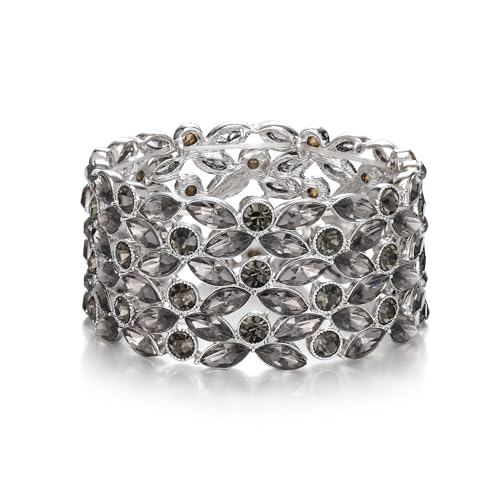 Clearine Hochzeit Wunderschöne Kristall Marqiuse Stretch Armreif Armband für Damen Braut Partei Prom Schmuck Zubehör Grau Silber Ton von Clearine
