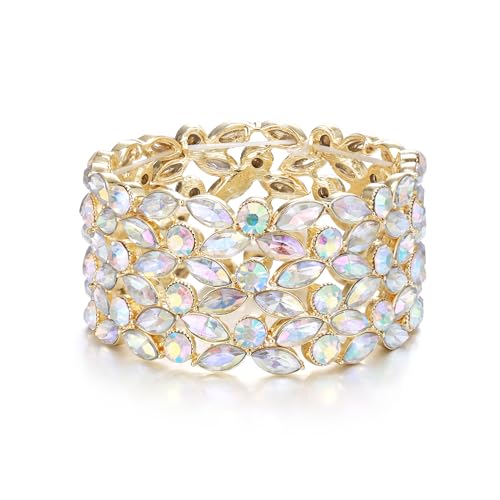 Clearine Hochzeit Wunderschöne Kristall Marqiuse Stretch Armreif für Damen Braut Partei Prom Schmuck Zubehör schillernd AB Gold Tone von Clearine