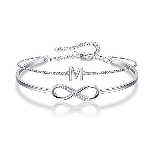 Clearine Buchstabe M Armkette Cubic Zirconia Zierlich Personalisierte Infinity Initial Endless Herz Armband für Damen Mädchen von Clearine