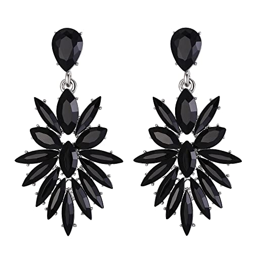 Clearine Kostüm Ball Schmuck Anweisung Marquise Strass Kristall Schwarz Silber Ton Cluster Kronleuchter baumeln Ohrringe für Damen von Clearine