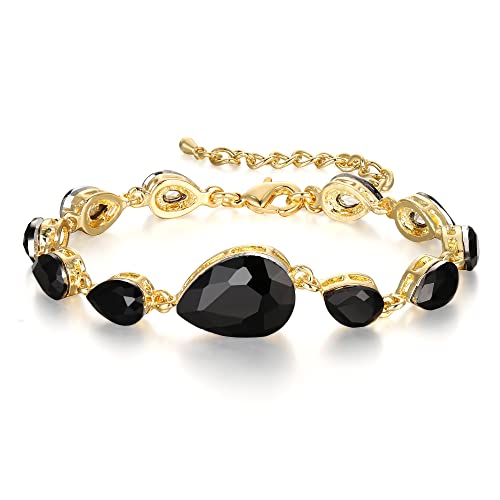 Clearine Kristall Armband Hochzeit Braut für Damen Multi Teardrop Strass Armkette Schwarz Gold-Ton von Clearine