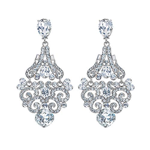 Clearine Kristall Österreichische Hochzeit Braut Kronleuchter Statement Tropfen Ohrringe für Damen Klar Silber Ton von Clearine