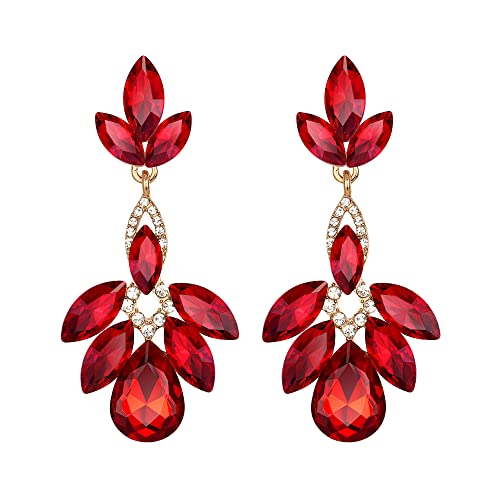 Clearine Kronleuchter Ohrringe Strass Träne Maruqise-Schnitt Art Deco Anhange Ohrringe für Damen Prom Party Rubin-Rot Gold-Ton von Clearine