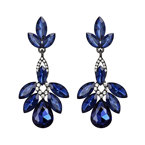 Clearine Kronleuchter Ohrringe Strass Träne Maruqise-Schnitt Art Deco Anhange Ohrringe für Damen Prom Party Saphir-Blau Schwarz-Ton von Clearine