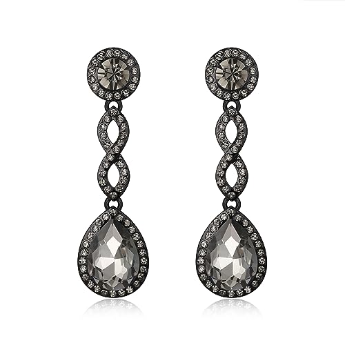 Clearine Kronleuchter Ohrringe für Damen Braut funkelnde Teardrop Strass Kristall Tropfen Prom Party hängen Ohrstecker Grau Schwarz-Ton von Clearine