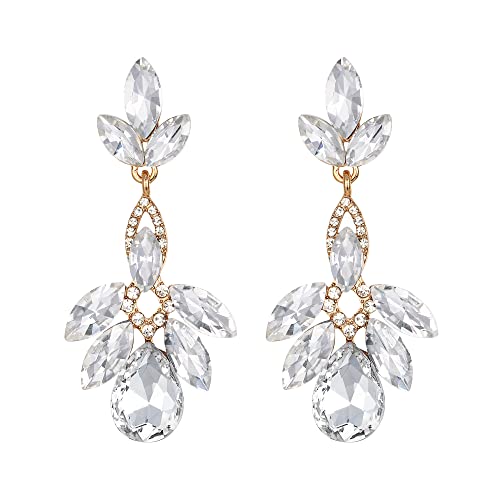Clearine Kronleuchter Strass Träne Maruqise Schnitt Art Deco Anhange Ohrringe für Damen Prom Party Klar Gold Ton von Clearine