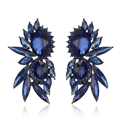 Clearine Marquise Fancy Strass Kristall Hochzeit Braut 2 Oval Drop baumeln Statement Ohrringe für Damen Brautjungfer Mutter Mädchen Saphir Blau Schwarz Ton von Clearine