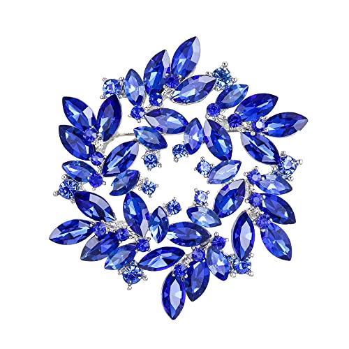 Clearine Marquise Österreichische Kristall Strass Elegante Blumenkranz-Brosche für Damen Königsblau Silber-Tone von Clearine