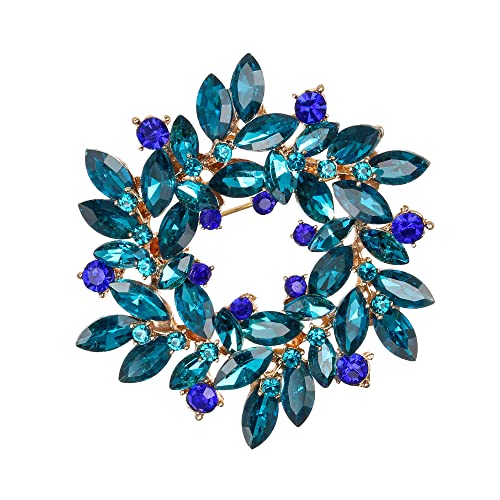 Clearine Marquise Österreichische Kristall Strass Elegante Blumenkranz-Brosche für Damen Topaz-Blau Gold-Ton von Clearine