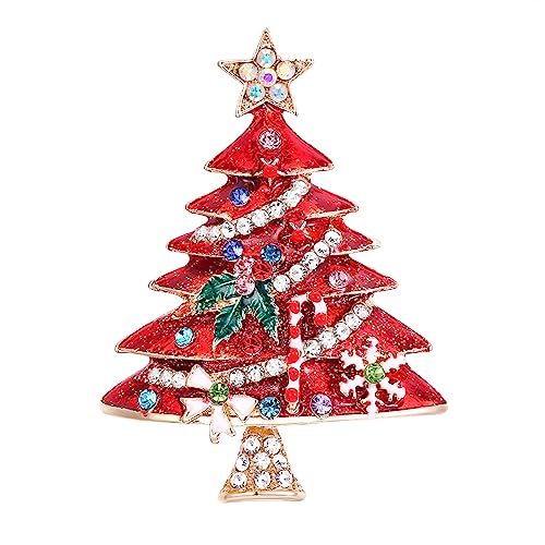 Clearine Merry Christmas Tree Brosche Weihnachten Stern Schneeflocke Blatt Strass Marquise Geschenk für Damen Rubin Gold-Tone von Clearine