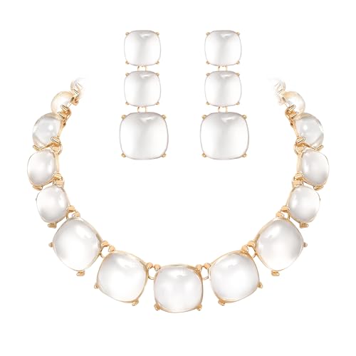 Clearine Mode stil Perlen Statement Halskette baumeln Ohrringe Schmuck-Set für Damen Mädchen Kostüm Weihnachten Party Prom Klar Gold-Ton von Clearine