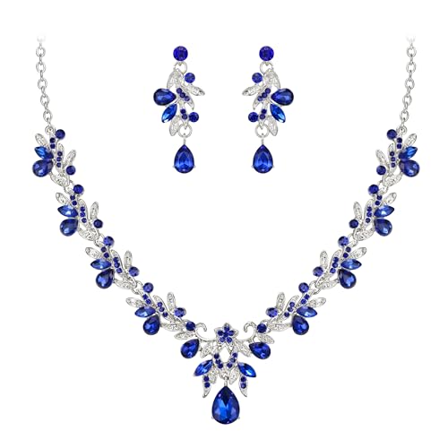 Clearine Modeschmuck Set für Prom Partei Teardrop Blatt Strass Kristall Anhänger Halskette baumeln Ohrringe Blau Silber Ton Clearine Modeschmuck Set für Prom Partei Teardrop Blatt Strass Kristall Anhänger Halskette baumeln Ohrringe Blau Silber Ton von Clearine