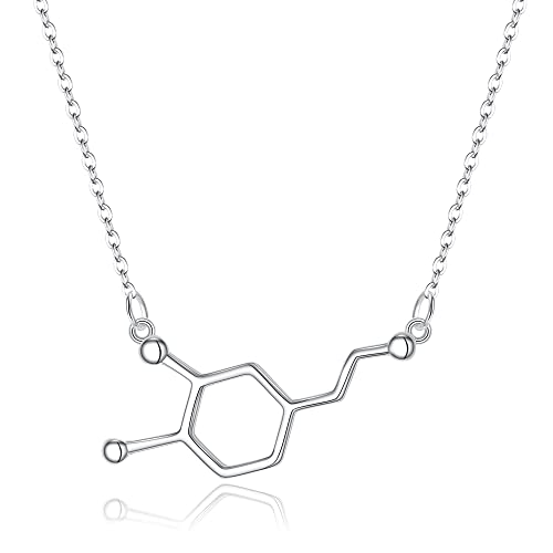 Clearine Molekül Struktur Halskette 925 Sterling Silber Glück Neurotransmitter Dopamin Chemie Halskette Schmuck Geschenk für Liebhaber der Wissenschaft von Clearine