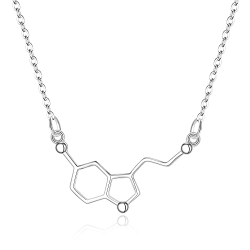 Clearine Molekül Struktur Halskette 925 Sterling Silber Glück Neurotransmitter Serotonin Chemie Halskette Schmuck Geschenk für Liebhaber der Wissenschaft von Clearine