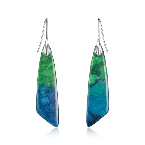 Clearine Naturstein Ohrringe einzigartig unregelmäßig leicht baumeln Tropfen zierlich elegant 925 mehrere Stile Schmuck für Geburtstag Party Geschenk Smaragdgrün Silber Ton von Clearine