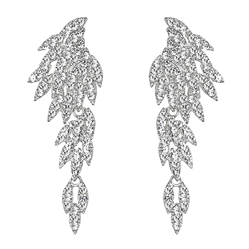 Clearine Ohrclips Hochzeit Braut Engelsflügel Kronleuchter Lange Drop Clip-On Ohrringe für Damen klar Silber-Ton von Clearine