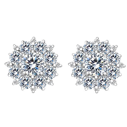 Clearine Ohrringe 925 Sterling Silber Cubic Zirconia Blume Elegant Bling Charmant Hochzeit Braut Ohrstecker Klar von Clearine