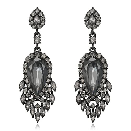 Clearine Ohrringe Boho Runde Marquise Strass Kronleuchter Ohrringe für Damen Party Grau Schwarz-Ton von Clearine