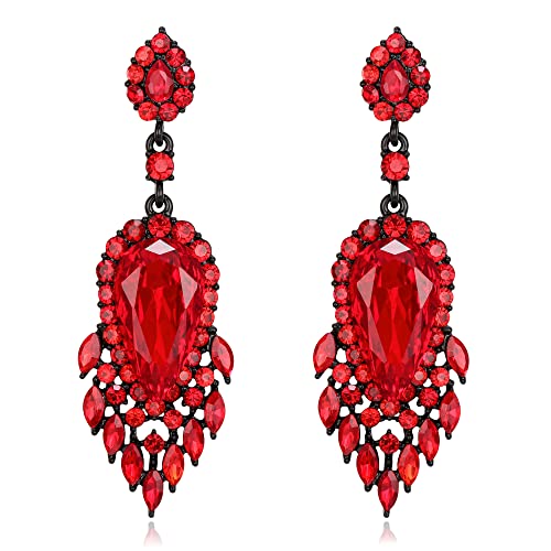 Clearine Ohrringe Boho Runde Marquise Strass Kronleuchter Ohrringe für Damen Party Rubin-Rot schwarz-Ton von Clearine