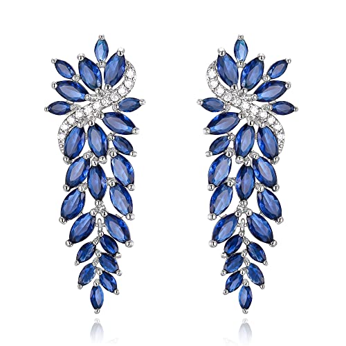 Clearine Ohrringe Braut Tropfen Marquise Cluster lange Ohrstecker für Damen Blau Silber-Ton von Clearine