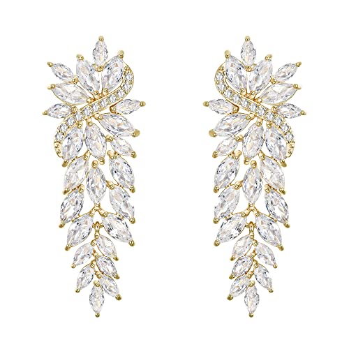 Clearine Ohrringe Braut Tropfen Marquise Cluster lange Ohrstecker für Damen Klar Gold-Tone von Clearine