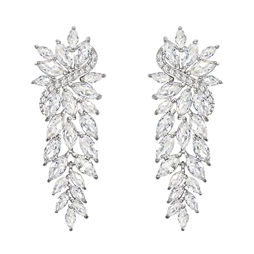 Clearine Ohrringe Braut Tropfen Marquise Cluster lange Ohrstecker für Damen Klar Silber-Ton von Clearine