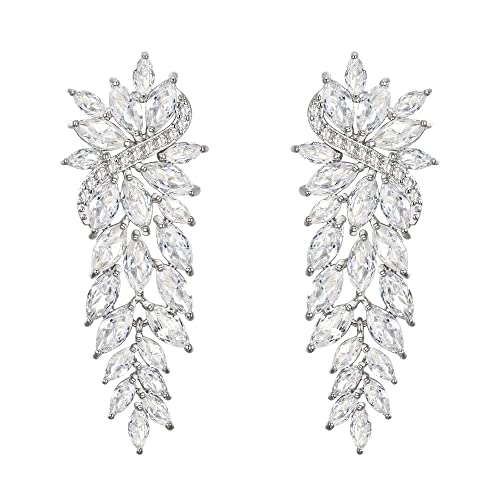 Clearine Ohrringe Braut Tropfen Marquise Cluster lange Ohrstecker für Damen Klar Silber-Ton von Clearine