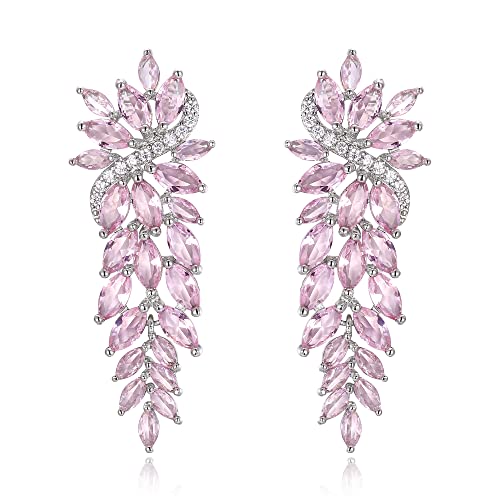 Clearine Ohrringe Braut Tropfen Marquise Cluster lange Ohrstecker für Damen Rosa Silber-Ton von Clearine