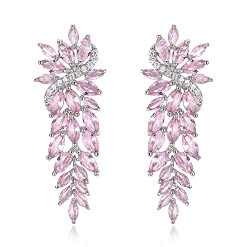 Clearine Ohrringe Braut Tropfen Marquise Cluster lange Ohrstecker für Damen Rosa Silber-Ton von Clearine