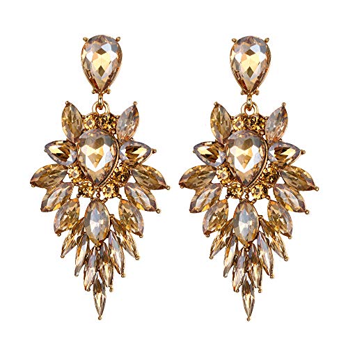 Clearine Ohrringe Hochzeit Braut Diamante Kristall Edelstein Cluster Art DecoStatement Kostüm Ohrhänger für Damen Gelbe Gold-Ton von Clearine