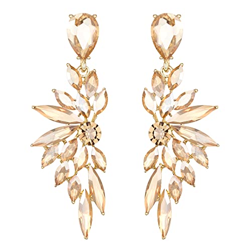 Clearine Ohrringe Hochzeit Braut Kristall Teardrop Marquise Cluster Bling Hängend Ohrstecker für Damen Champagner Gold-Ton von Clearine