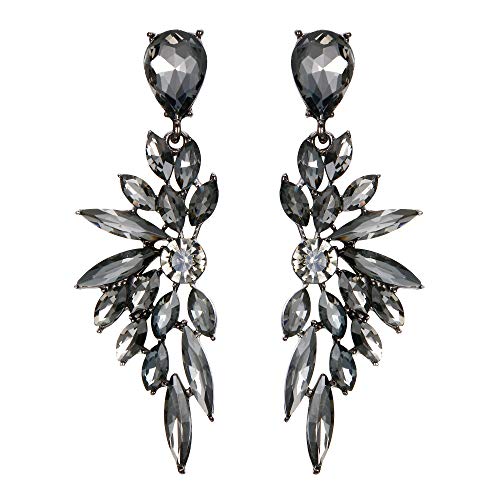 Clearine Ohrringe Hochzeit Braut Kristall Teardrop Marquise Cluster Bling Hängend Ohrstecker für Damen Grau Schwarz-Ton von Clearine