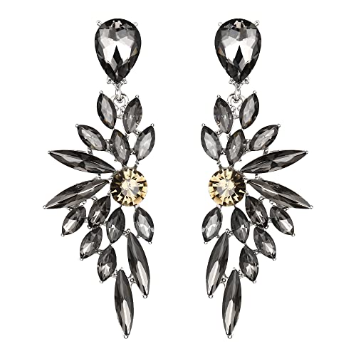 Clearine Ohrringe Hochzeit Braut Kristall Teardrop Marquise Cluster Bling Hängend Ohrstecker für Damen Klar Silber-Ton (Grau Silber-Ton) von Clearine