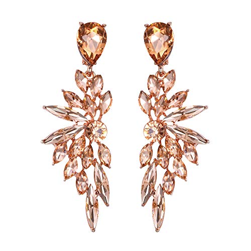 Clearine Damen Hochzeit Braut Kristall Tropfen Multi Marquise Cluster Bling Dangle Ohrringe Champagner RoseGold Ton von Clearine