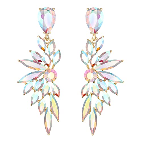 Clearine Ohrringe Hochzeit Braut Kristall Teardrop Marquise Cluster Bling Hängend Ohrstecker für Damen Schillernd AB Gold-Tone von Clearine