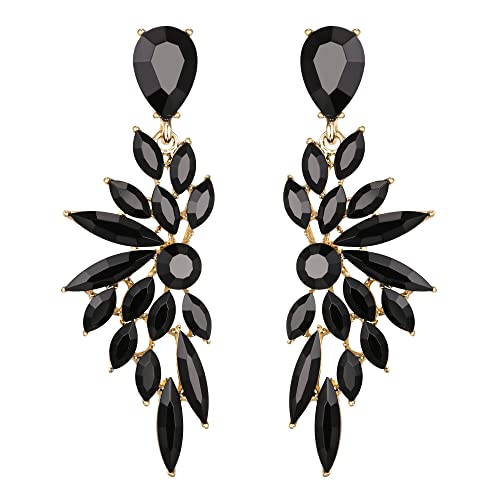 Clearine Ohrringe Hochzeit Braut Kristall Teardrop Marquise Cluster Bling Hängend Ohrstecker für Damen Schwarzgold-Ton von Clearine