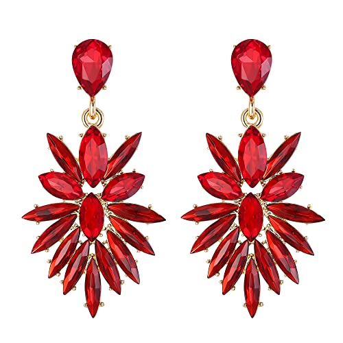 Clearine Ohrringe Kostüm Ball Schmuck Anweisung Marquise Strass Kristall Rubin-Rot Gold-Ton Cluster Kronleuchter baumeln Ohrringe für Damen von Clearine