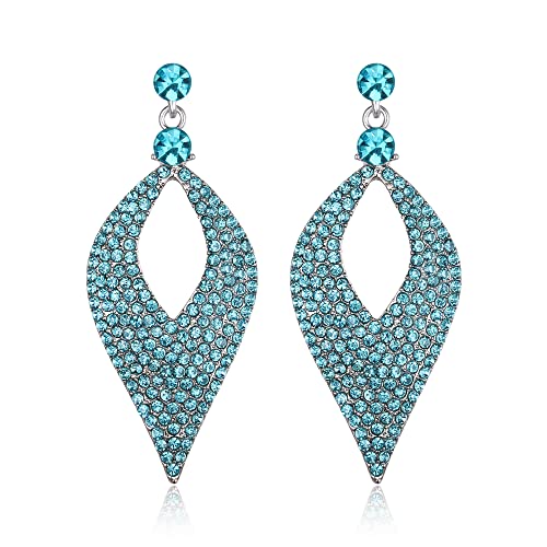 Clearine Ohrringe Kristall Bohemian Party Braut Hollow Blatt Kronleuchter baumeln Ohrhänger Topas Blau Silber-Ton von Clearine