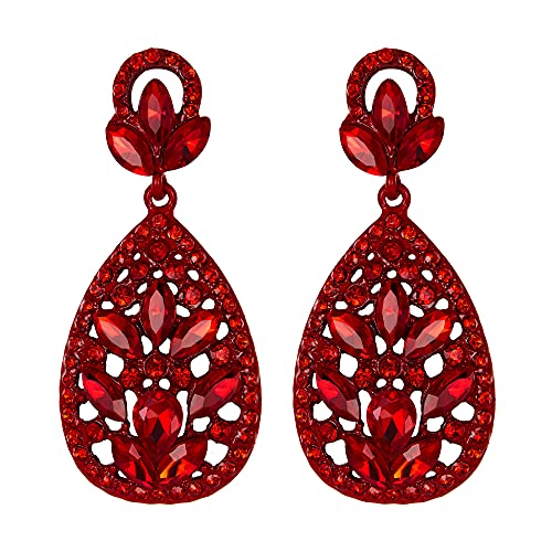 Clearine Ohrringe Kristall Hochzeit Braut Party Boho Teardrop Baumeln Ohrstecker für Damen Rot von Clearine