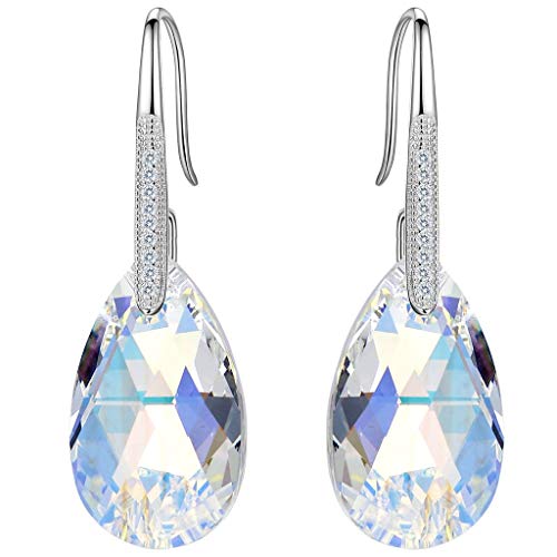 Clearine Ohrringe Kristall Teardrop 925 Hochzeit Braut CZ Träne Ohrhänger Schillernd AB Silber Ton von Clearine