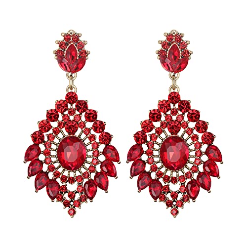 Clearine Oval Damen Ohrringe Vintage inspiriert Teardrop Kristall Kronleuchter Cluster lange Ohrstecker Rubin Rot Antik Gold Ton von Clearine