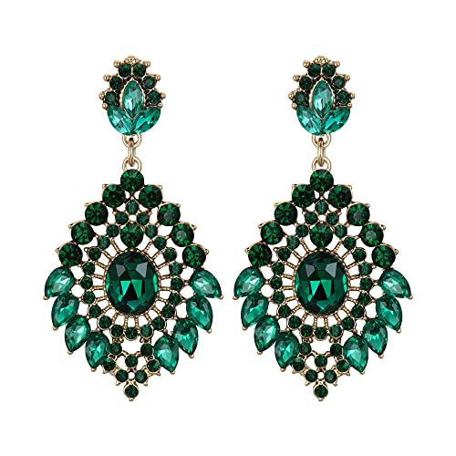 Clearine Oval Damen Ohrringe Vintage inspiriert Teardrop Kristall Kronleuchter Cluster lange Ohrstecker Smaragd Grün Antique Gold Ton von Clearine