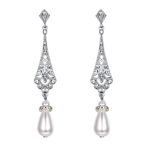 Clearine Perle Ohrringe Vintage Kristall simulierte Perle Statement Kostüm Chandelier Ohrhänger für Damen Hochzeit Party Silber -Ton von Clearine