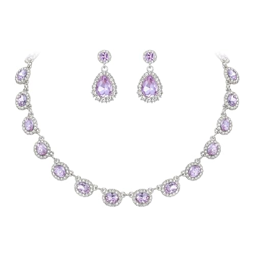 Clearine Prom Modeschmuck, Oval Kristall Kragen Anweisung Halskette Teardrop durchbohrt baumeln Ohrringe Hochzeit Schmuck-Set für Damen Braut Brautjungfern hell lila Silber-Ton Clearine Prom Modeschmuck, Oval Kristall Kragen Anweisung Halskette Teardrop durchbohrt baumeln Ohrringe Hochzeit Schmuck-Set für Damen Braut Brautjungfern hell lila Silber-Ton von Clearine