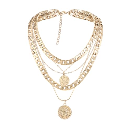 Clearine Punk Cuban Chunky Curb Chain Halsketten für Damen, vergoldet Chic Leichtgewicht Stackable Lock Multilayer Choker Halskette für Kostüm Partei Prom Hiphop Zubehör von Clearine