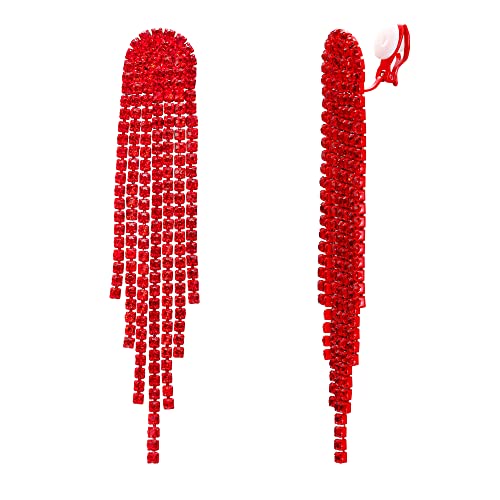 Clearine Quaste Ohrclips Mode Lange Tropfen Kronleuchter Funkeln Strass Kristall Clip-on Ohrringe für Damen Rubinrot-Ton Clearine Quaste Ohrclips Mode Lange Tropfen Kronleuchter Funkeln Strass Kristall Clip-on Ohrringe für Damen Rubinrot-Ton von Clearine