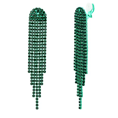 Clearine Quaste Ohrclips Mode Lange Tropfen Kronleuchter Funkeln Strass Kristall Clip-on Ohrringe für Damen Smaragdgrün-Ton Clearine Quaste Ohrclips Mode Lange Tropfen Kronleuchter Funkeln Strass Kristall Clip-on Ohrringe für Damen Smaragdgrün-Ton von Clearine