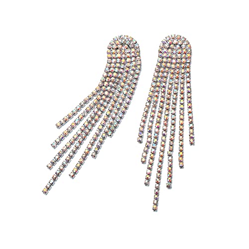Clearine Bridal Quaste Damen funkeln Strass Kristall lange Tropfen Kronleuchter böhmischen baumelnden Ohrringe Iredescent AB Silber Ton von Clearine